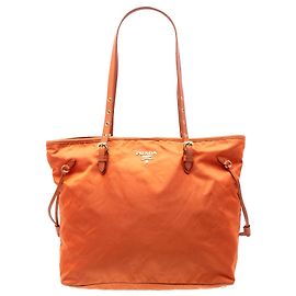 Tote in Tessuto con bordi in Saffiano arancione Prada