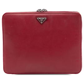 Custodia iPad e pochette con chiusura a zip in Saffiano rosso Prada