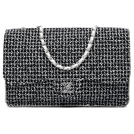 Borsa a tracolla Chanel Jumbo Classic Single Flap in tweed e pelle di vitello nera
