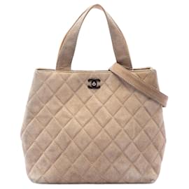 Borsa Chanel CC in scamosciato trapuntato beige con chiusura Turnlock