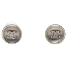 Orecchini a lobo rotondi in resina e ottone Silver Chanel CC