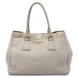 Borsa tote convertible aperta Prada Vitello Daino Grigia