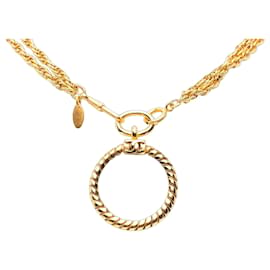 Collana pendente lente d'ingrandimento a doppia catena Chanel CC placcata oro