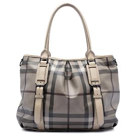 Borsa Northfield in tela rivestita Burberry Smoke Check grigia