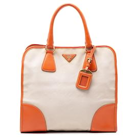 Borsa Prada Saffiano Trimmed Canvas Canapa beige