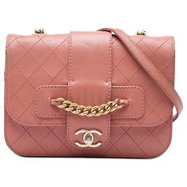Chanel Small Quilted Sheepskin Front Chain Flap Crossbody Bag Rosa