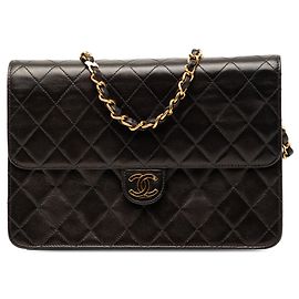 Sac bandoulière Chanel CC Single Flap en peau d'agneau matelassée noir