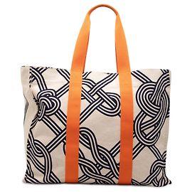 Tote de playa Hermès Toile Noeuds Marins Beige