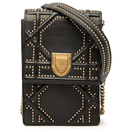 Borsa a tracolla verticale Diorama in pelle borchiata nera Dior