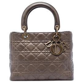 Borsa satchel Lady Dior in pelle di agnello metallizzata cannage marrone, taglia Medium
