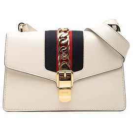 Kleiner Gucci Sylvie Satchel aus weißem Kalbsleder mit Web-Detail