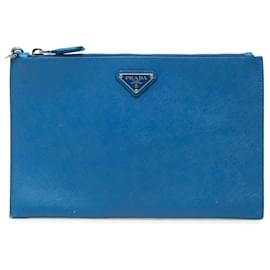 Blue Prada Saffiano Wristlet Clutch