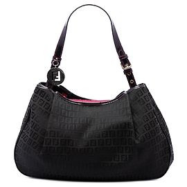 Black Fendi Zucchino Canvas Shoulder Bag