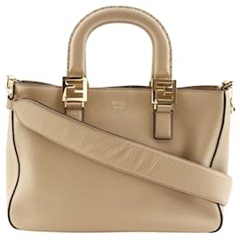 Borsa Fendi Small Leather Selleria FF Tote Satchel beige