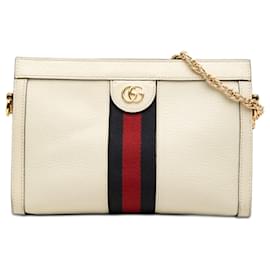 Borsa a tracolla Gucci Ophidia Small in pelle di vitello bianca con catena Web