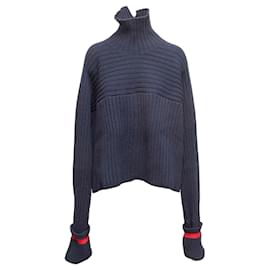 Rollkragenpullover aus Yakhaar und Wolle in Navy & Rot Celine Größe US M - Céline
