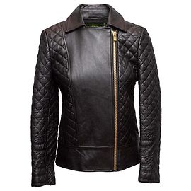 Jaqueta Moto de Couro Matelassê Preta Shanghai Tang Tamanho US 4