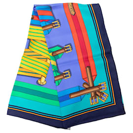 Blauer Seidenschal Hermès Les Sangles 90 Scarves