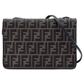 Borsa a tracolla in tela Zucca e pelle marrone Fendi