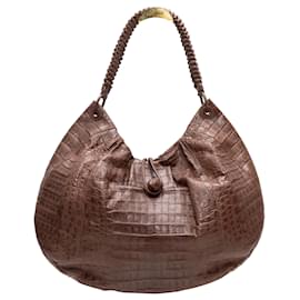 Brown Nancy Gonzalez Crocodile Hobo Bag