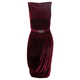 Vestido con cinturón de terciopelo Burgundy Alexander McQueen Talla IT 40