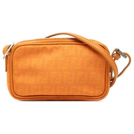 Mini bolsa transversal Fendi Zucchino em lona laranja com zíper