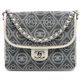 Borsa Satchel Chanel a doppia patta in tela stampata Camélia grigia