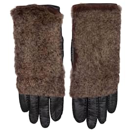 Chanel Pelz- und Lederhandschuhe Braun & Schwarz Größe 6.5
