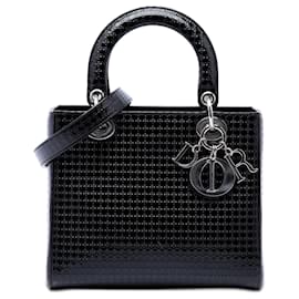 Borsa Lady Dior Medium in microcannage metallizzato vernice nero