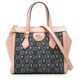 Borsa Ophidia in denim blu con ricamo Small GG Gucci
