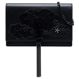 Borsa a tracolla e portafoglio con catena e nappa Kate in pelle di vitello nero Saint Laurent Monogramme Classique con applicazione a stella