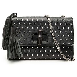 Borsa a tracolla Gucci Medium Studded Leather Miss Bamboo nera