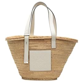 Borsa Tote LOEWE Medium Raffia Anagram Basket bianca - Loewe