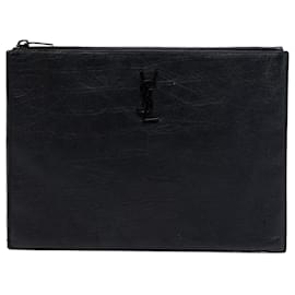 Clutch Monogram in pelle con stampa coccodrillo nera Saint Laurent