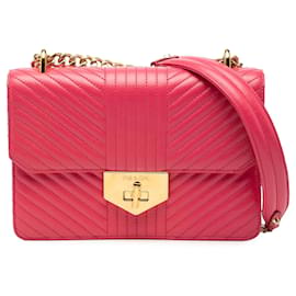 Borsa a tracolla con catena e chiusura a scatto in pelle di vitello chevron rosa Prada