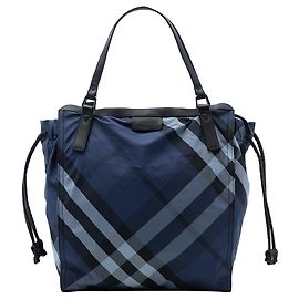 Tote in nylon Burberry Supernova Check blu con fibbia