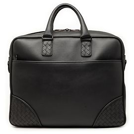 Valigetta in pelle nera Bottega Veneta con rifiniture Intrecciato, borsa business