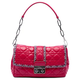 Borsa a tracolla Dior in agnello rosa Cannage New Lock Whipstitch Chain Flap
