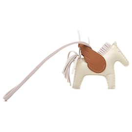 White Hermès Milo Lambskin and Swift Grigri Rodeo Pegase Bag Charm PM Key Chain