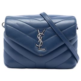 Blue Saint Laurent Toy Matelasse Calfskin Monogram LouLou Crossbody