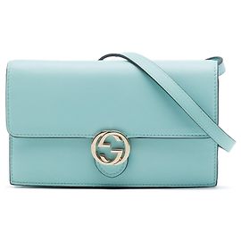 Borsa a tracolla crossbody Gucci in pelle di vitello blu con logo Interlocking G Dollar