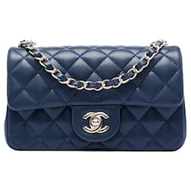 Borsa a tracolla Chanel Mini Rectangular Classic Caviar Single Flap Blu
