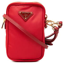 Borsa a tracolla come custodia per telefono con doppia zip in Tessuto rosso Prada