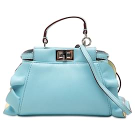 Borsa Satchel Fendi Micro Bicolor Nappa Waves Peekaboo blu