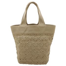 Tote aberto em lona Intrecciato bege Bottega Veneta