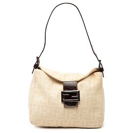 Borsa a tracolla con doppia patta in tela Zucca beige Fendi