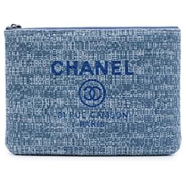 Clutch Chanel Medium Tweed Deauville O Case Blu
