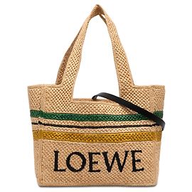 Borsa Tote LOEWE Paulas Ibiza Medium in rafia a righe beige