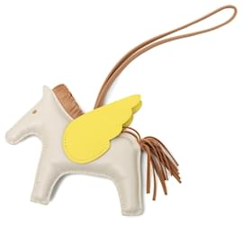 White Hermès Milo Lambskin and Swift Grigri Rodeo Pegase Bag Charm MM Key Chain