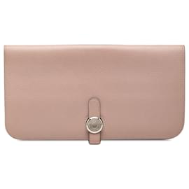 Cartera larga Clemence Dogon rosa Hermès